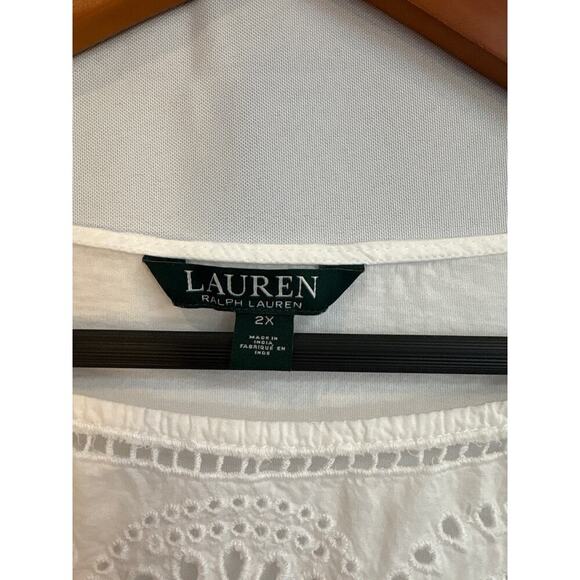 Women’s Green Label Ralph Lauren Size 2X White with Embroidery Short Sleeve. - Picture 3 of 4